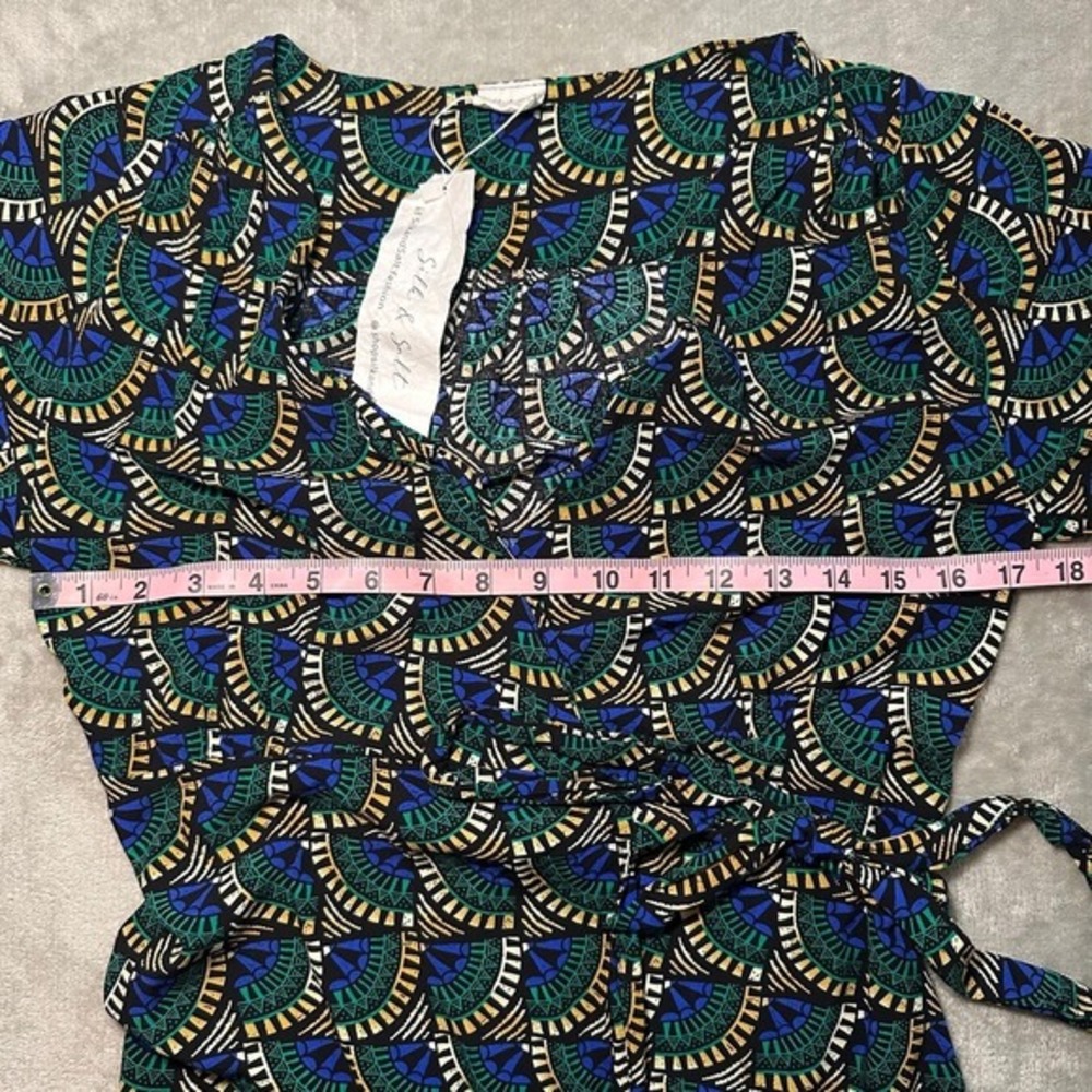 NWT Silk&Salt Wrap Maxi Dress Size S Green Blue Peacock Geometric Boho Resort - Picture 6 of 17